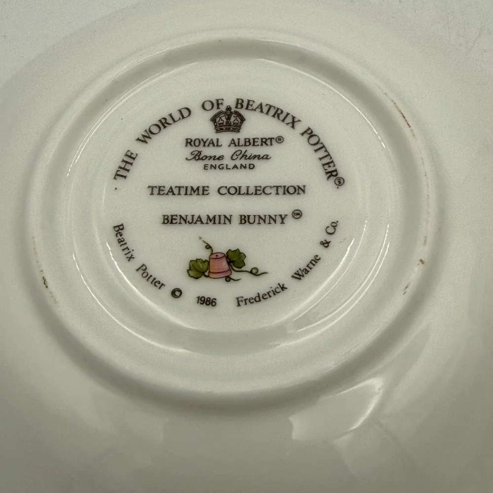 Royal Albert Beatrix Potter Benjamin Bunny Tea Cup Saucer Set Bone China 1986